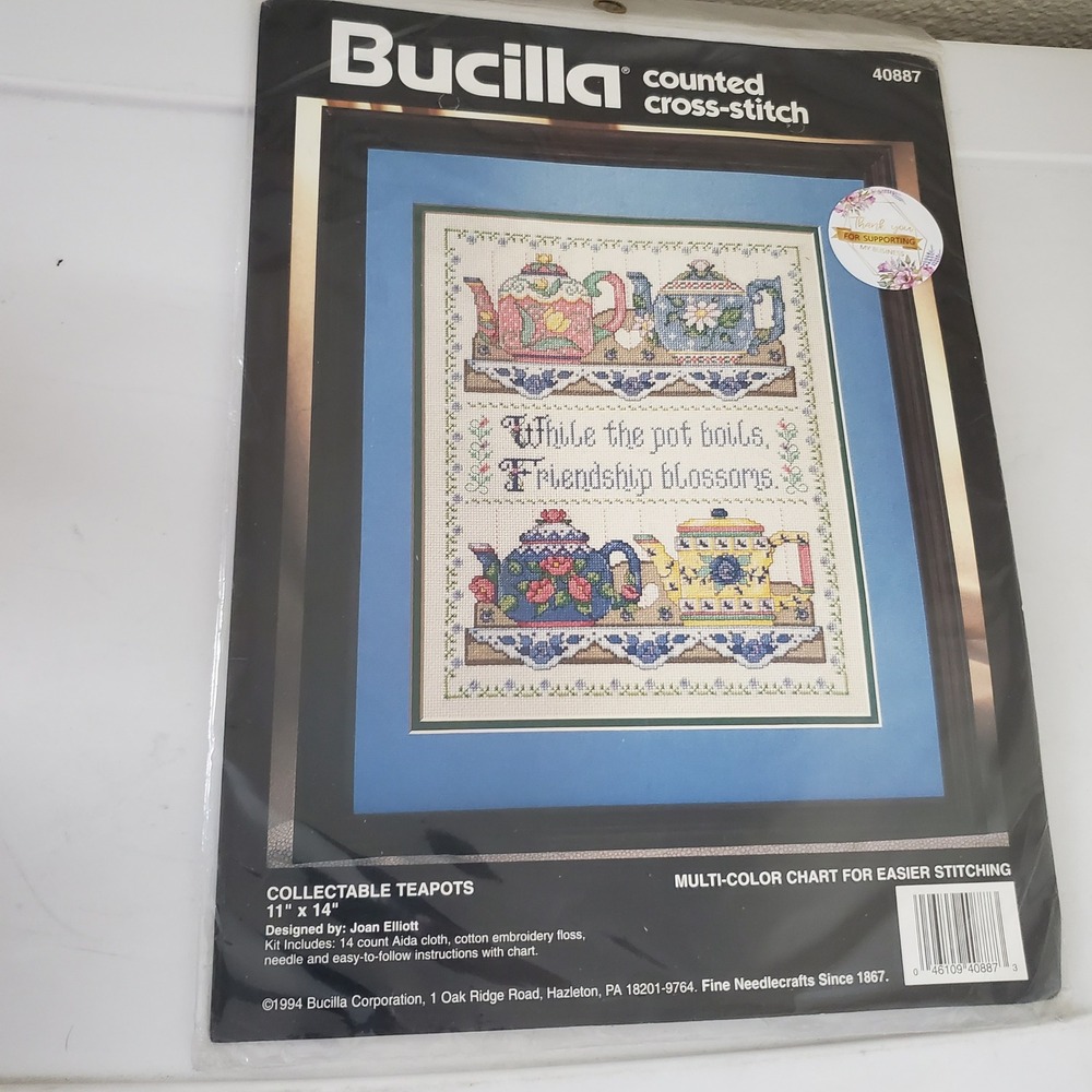 Bucilla Collectable Teapots Counted Cross Stitch Kit 1994 Joan Elliott 11x14